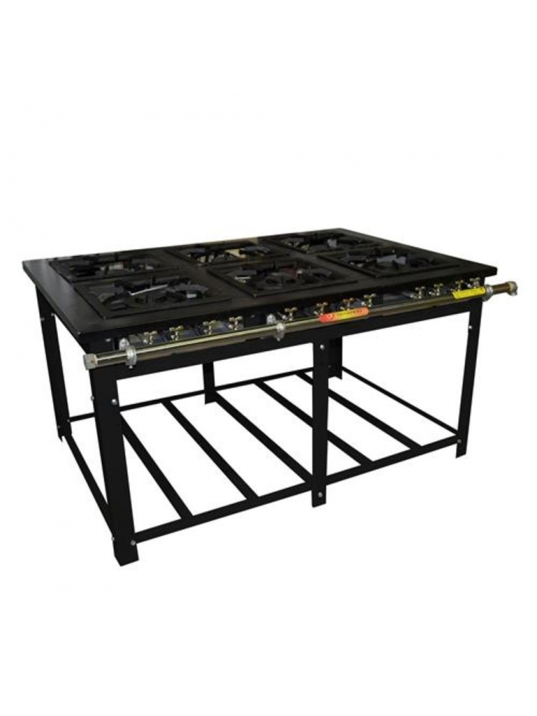 FOGÃO MAXI A GÁS BAIXA PRESSÃO 6 BOCAS GRELHAS 40X40 EM FERRO FUNDIDO- VENÂNCIO