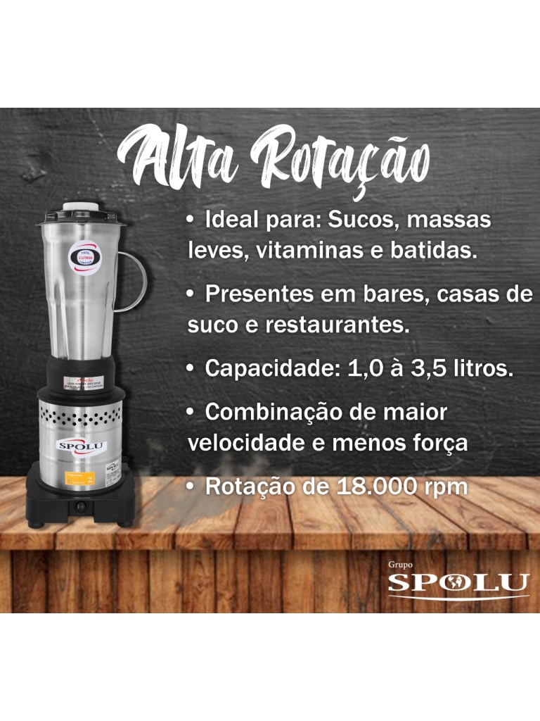 LIQUIDIFICADOR ALTA ROTAÇÃO 2 LITROS - COPO INOX - 18.000RPM - 220V - SPOLU