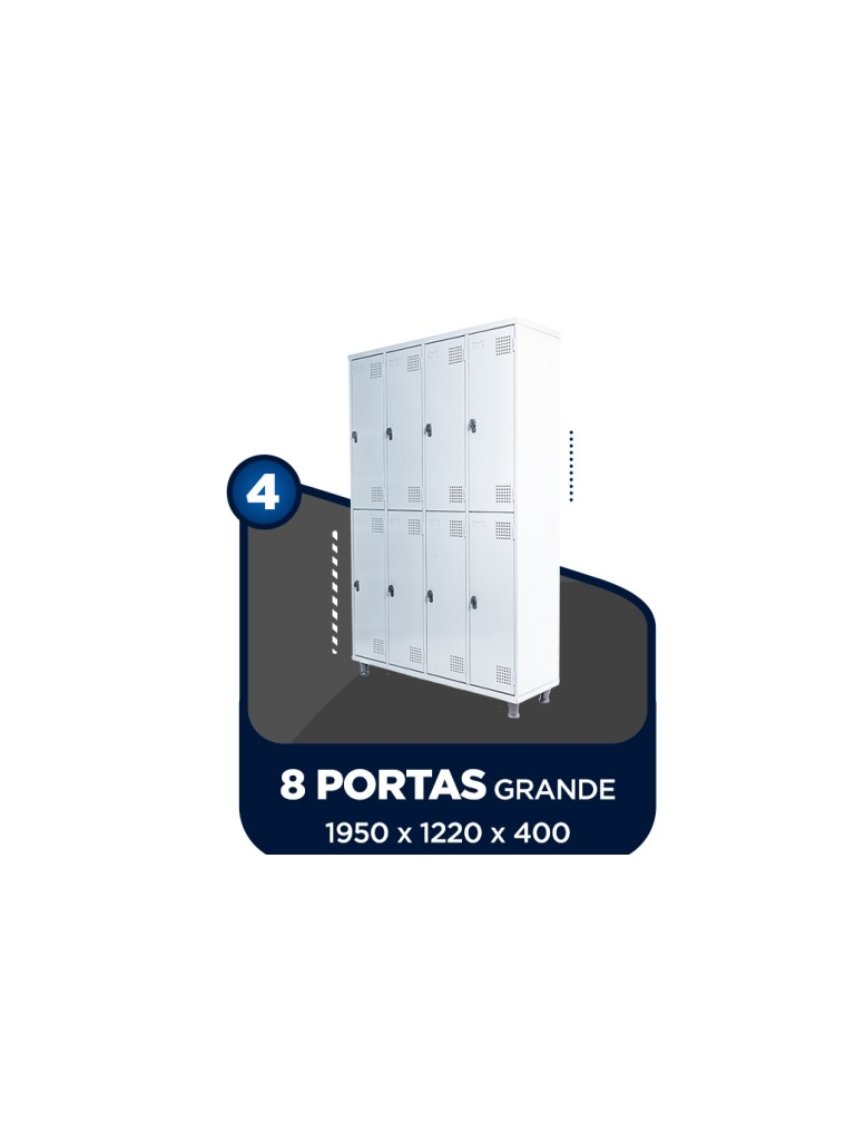 ROUPEIRO / ARMÁRIO DE AÇO 8 PORTAS GRANDES - COM PITÃO P/ CADEADO - S.A.