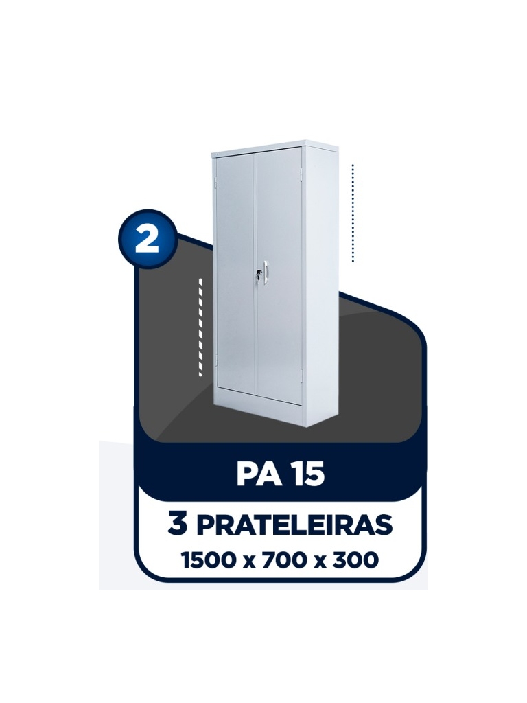 ARMÁRIO DE AÇO PA 15 - 1,50 X 0,70 X 0,30CM - C/ 3 PRATELEIRAS - S.A.