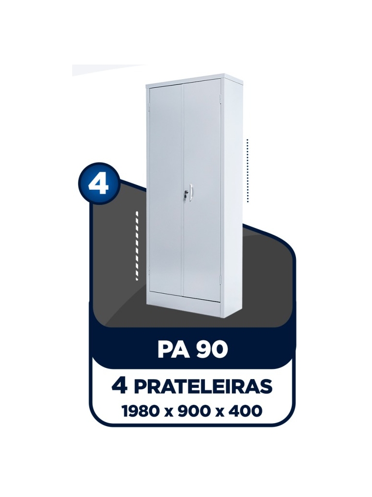 ARMÁRIO DE AÇO PA 90 - 1,98 X 0,90 X 0,40CM - C/ 4 PRATELEIRAS - S.A.