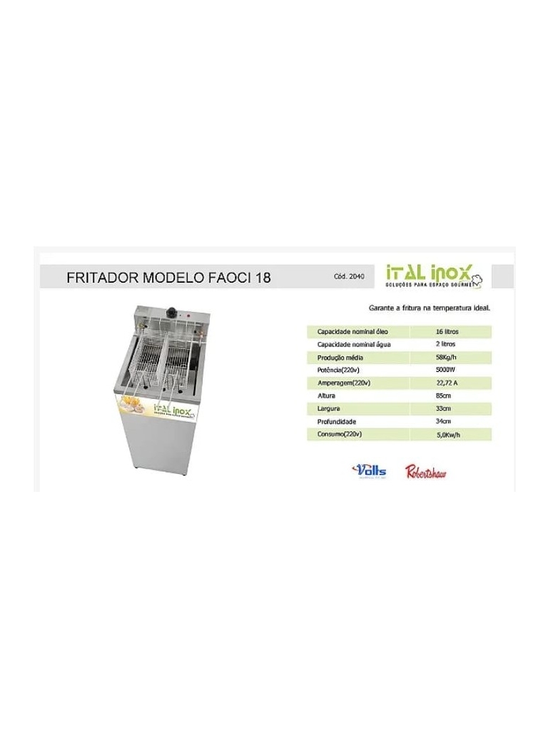 FRITADEIRA ELÉTRICA DE GABINETE 5.000W - FAOCI18 - ITALINOX