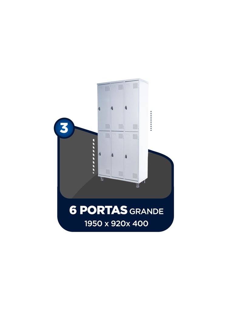 ROUPEIRO / ARMÁRIO DE AÇO 6 PORTAS GRANDES - COM PITÃO P/ CADEADO - S.A.