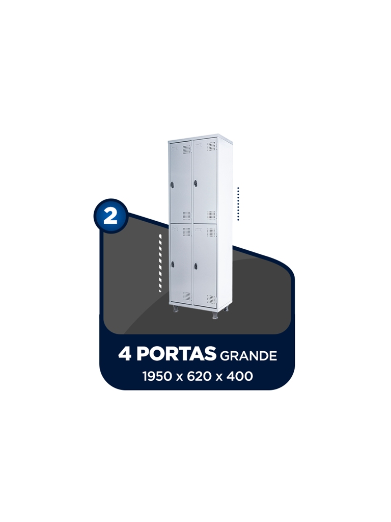 ROUPEIRO / ARMÁRIO DE AÇO 4 PORTAS GRANDES - COM PITÃO P/ CADEADO - S.A.